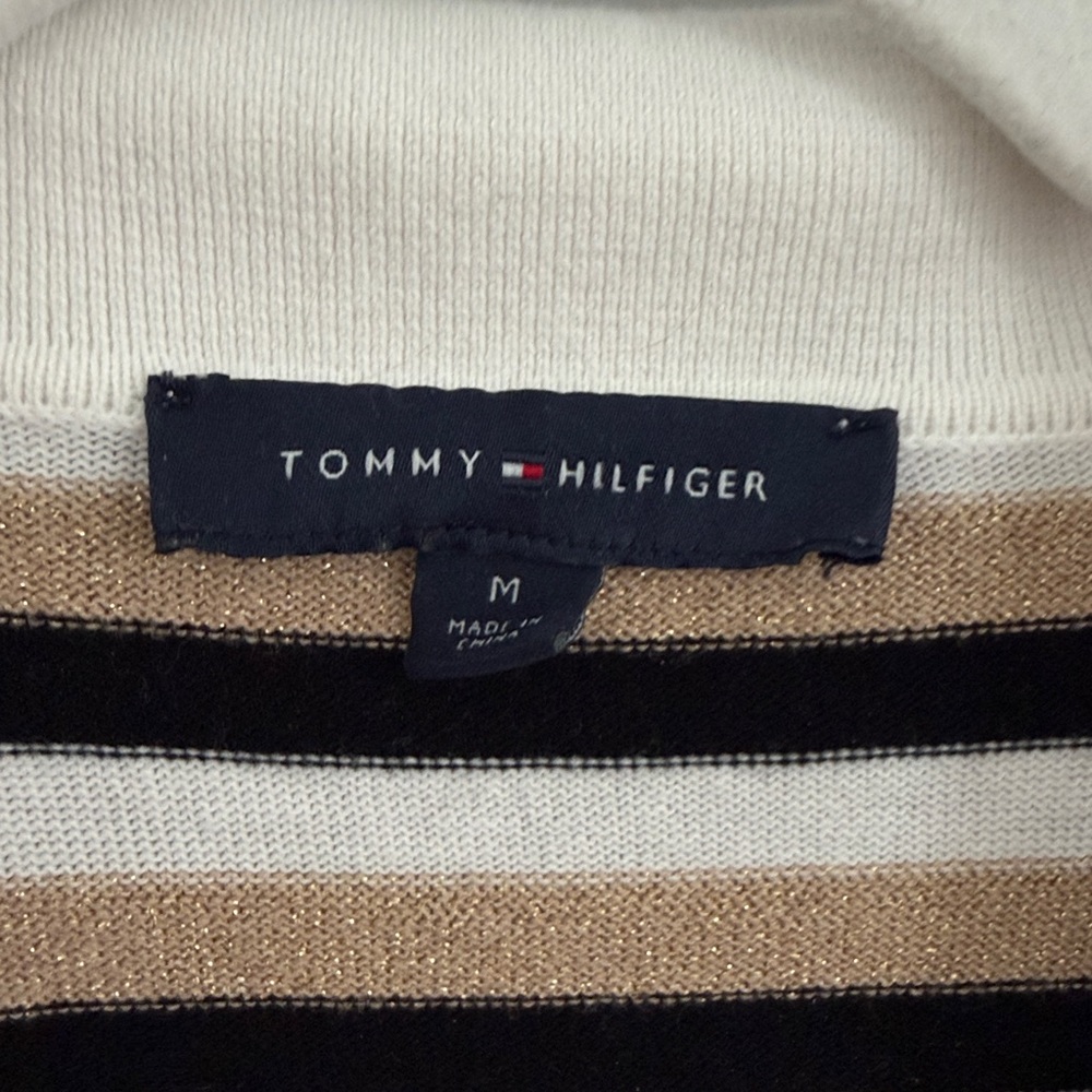 Tommy Hilfiger Black, gold shimmer, and Cream‎ Striped Polo - Picture 2 of 5